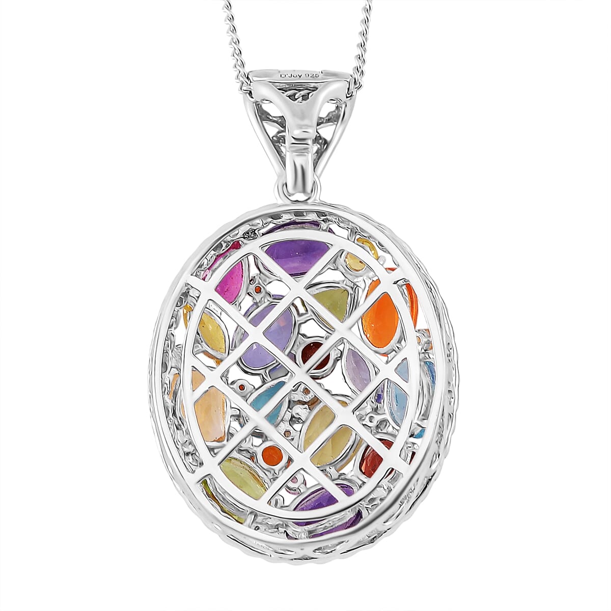 Multi Gemstone 6.15 ctw Prism Bloom Pendant Necklace in Rhodium Over Sterling Silver 20 Inches image number 3