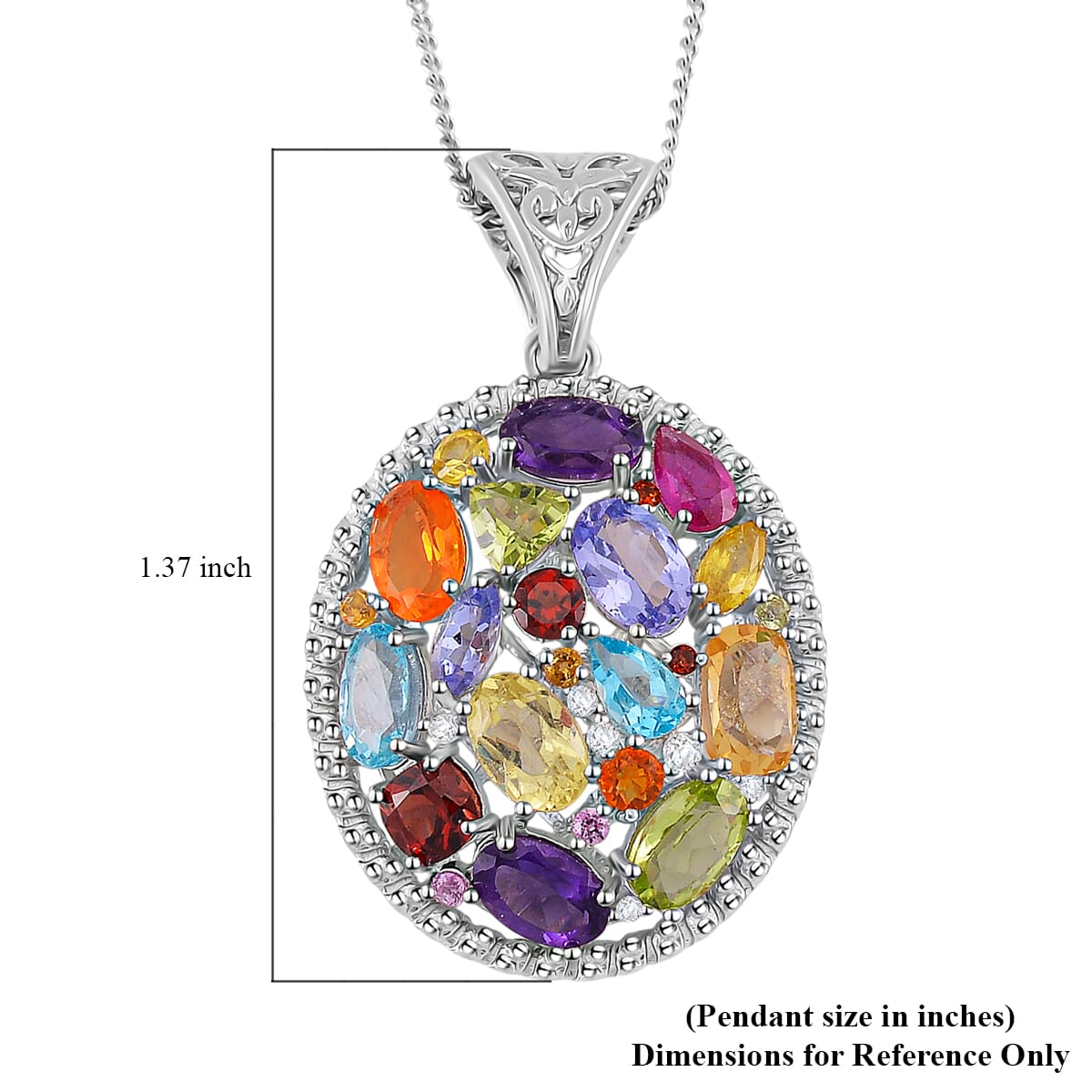 Multi Gemstone 6.15 ctw Prism Bloom Pendant Necklace in Rhodium Over Sterling Silver 20 Inches image number 5