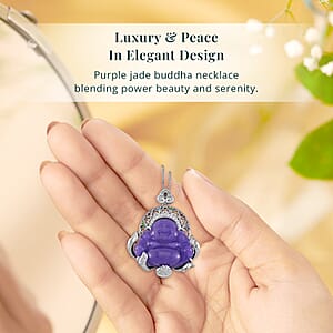 Purple Jade Carved (D) and Multi Gemstone 47.65 ctw Buddha Pendant Necklace in Rhodium Over Sterling Silver 18 Inches