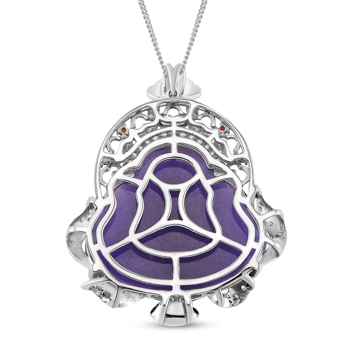 Purple Jade Carved (D) and Multi Gemstone 47.65 ctw Buddha Pendant Necklace in Rhodium Over Sterling Silver 18 Inches image number 4