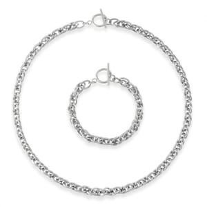 Set of Twisted Link Chain Necklace 20 Inches and Bracelet (8In) in Stainless Steel