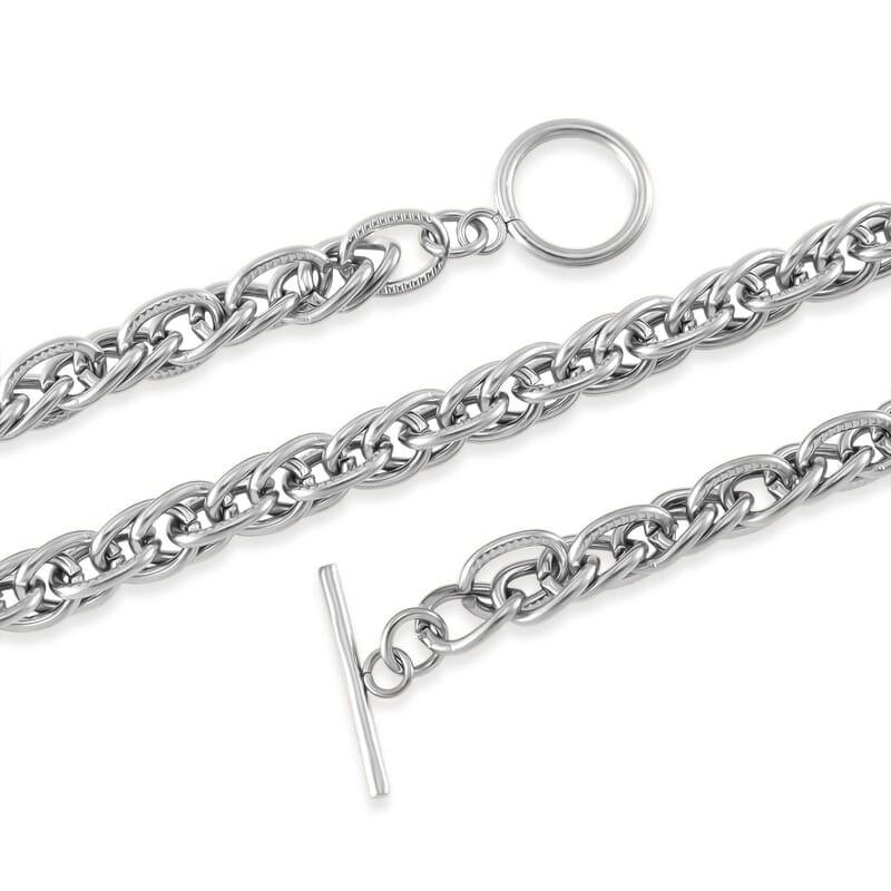 Set of Twisted Link Chain Necklace 20 Inches and Bracelet (8In) in Stainless Steel