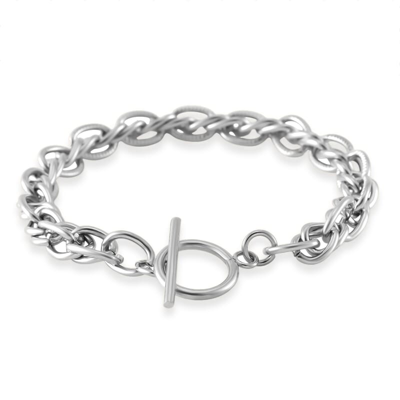 Set of Twisted Link Chain Necklace 20 Inches and Bracelet (8In) in Stainless Steel
