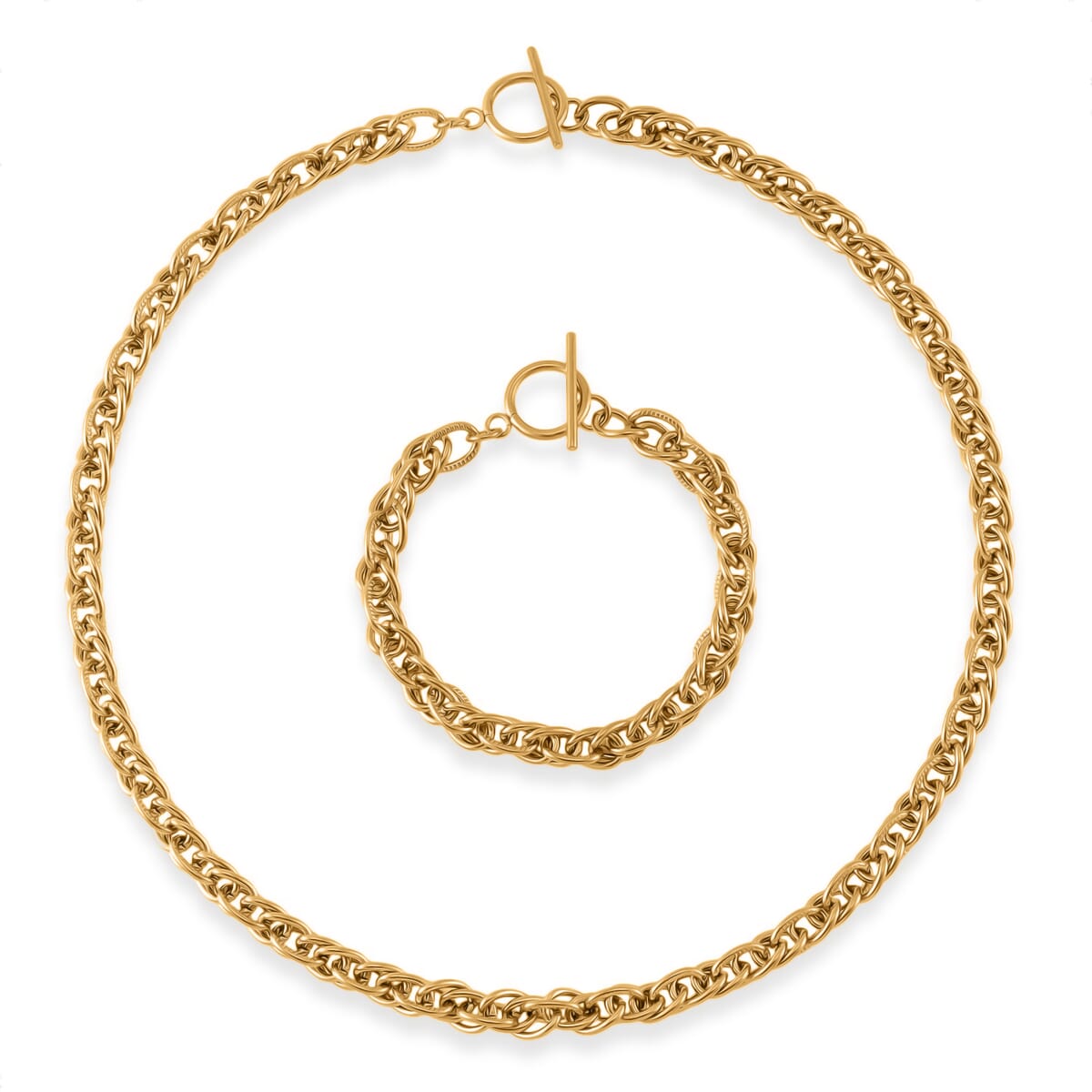 Set of Twisted Link Chain Necklace 20 Inches and Bracelet (8In) in ION Plated YG Stainless Steel  image number 0