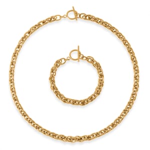 Set of Twisted Link Chain Necklace 20 Inches and Bracelet (8In) in ION Plated YG Stainless Steel 