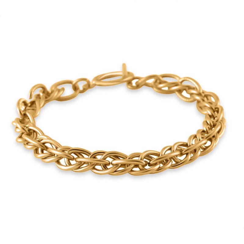 Set of Twisted Link Chain Necklace 20 Inches and Bracelet (8In) in ION Plated YG Stainless Steel 