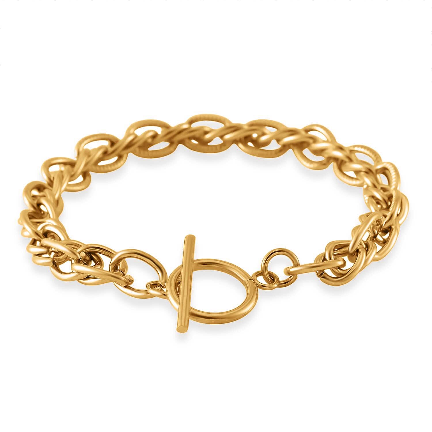 Set of Twisted Link Chain Necklace 20 Inches and Bracelet (8In) in ION Plated YG Stainless Steel 
