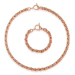Set of Twisted Link Chain Necklace 20 Inches and Bracelet (8In) in ION Platede RG Stainless Steel