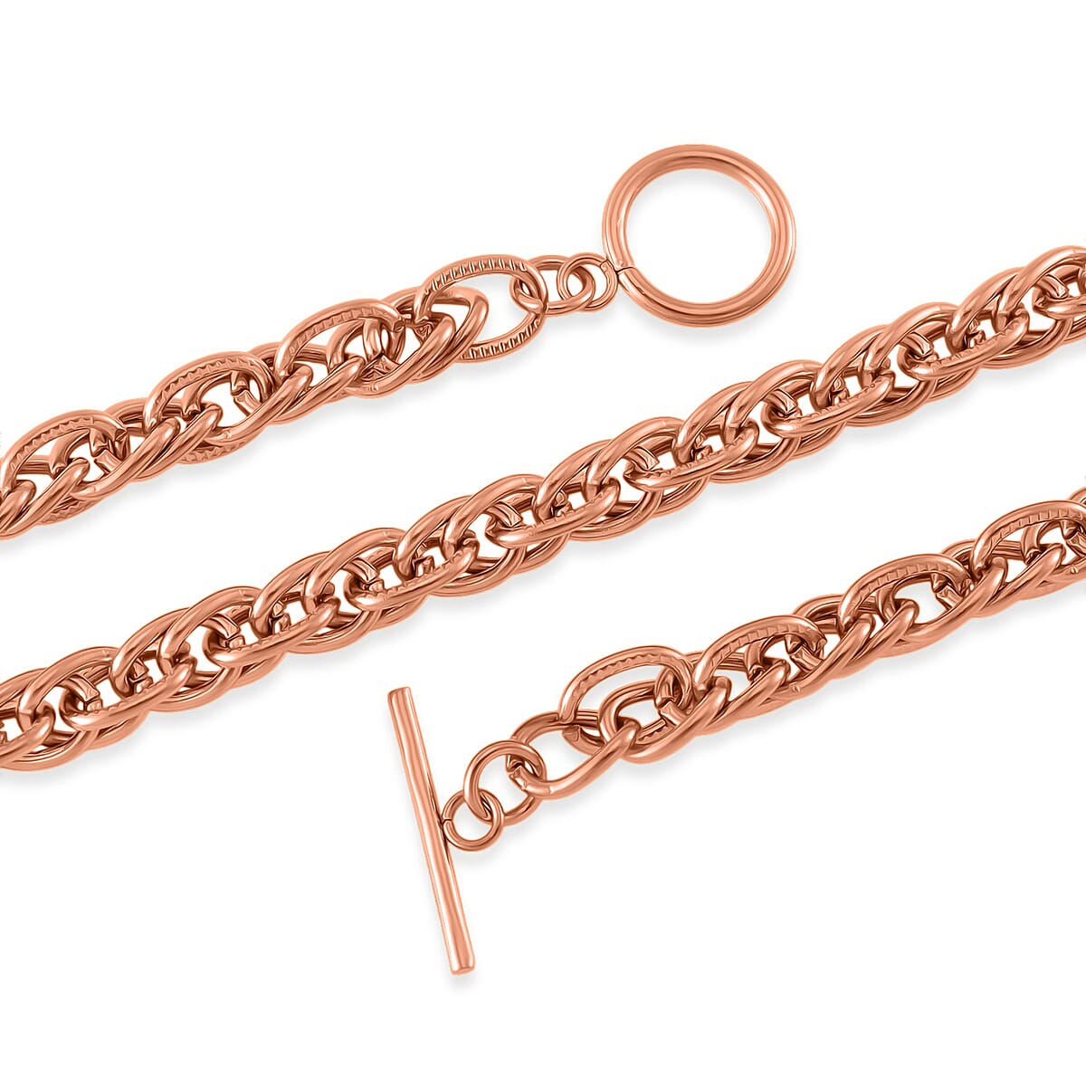 Set of Twisted Link Chain Necklace 20 Inches and Bracelet (8In) in ION Platede RG Stainless Steel image number 3