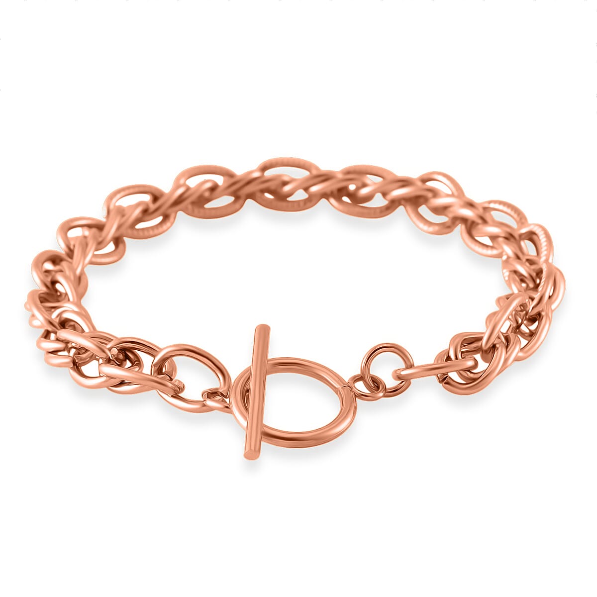 Set of Twisted Link Chain Necklace 20 Inches and Bracelet (8In) in ION Platede RG Stainless Steel image number 5
