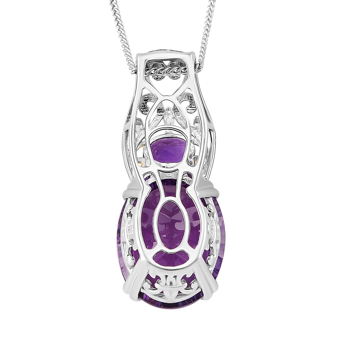 D'Joy Concave Cut African Amethyst 9.65 ctw Victorian Era Pendant Necklace in 18K Vermeil YG and Rhodium Over Sterling Silver 20 Inches image number 4