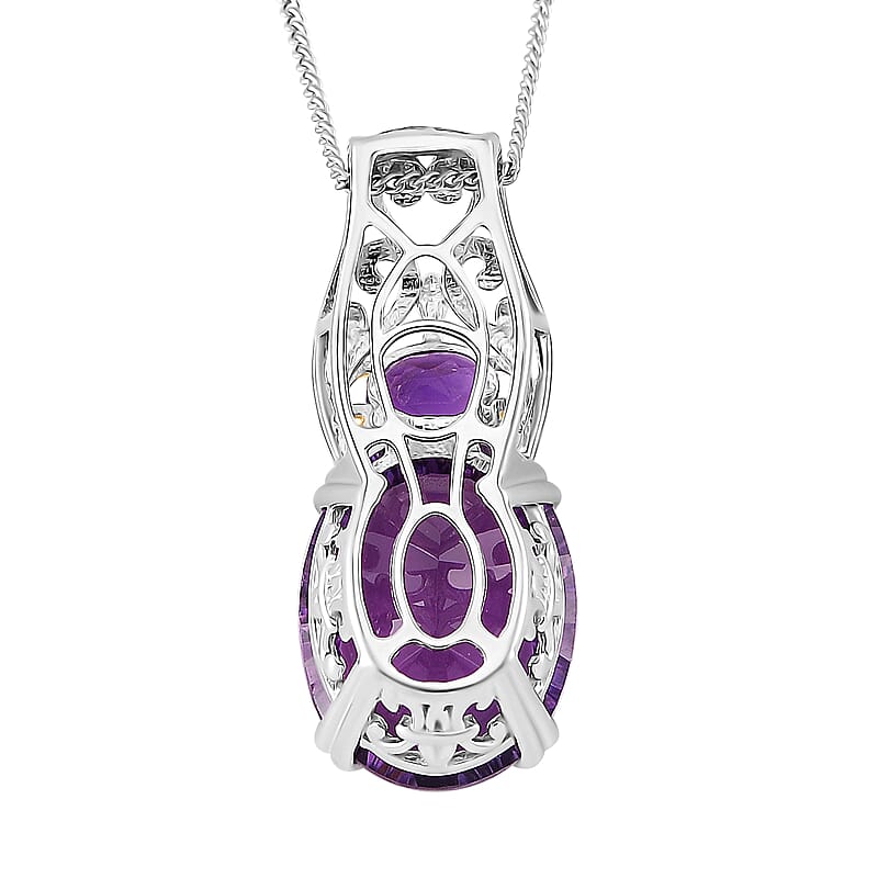 D'Joy Concave Cut African Amethyst 9.65 ctw Victorian Era Pendant Necklace in 18K Vermeil YG and Rhodium Over Sterling Silver 20 Inches