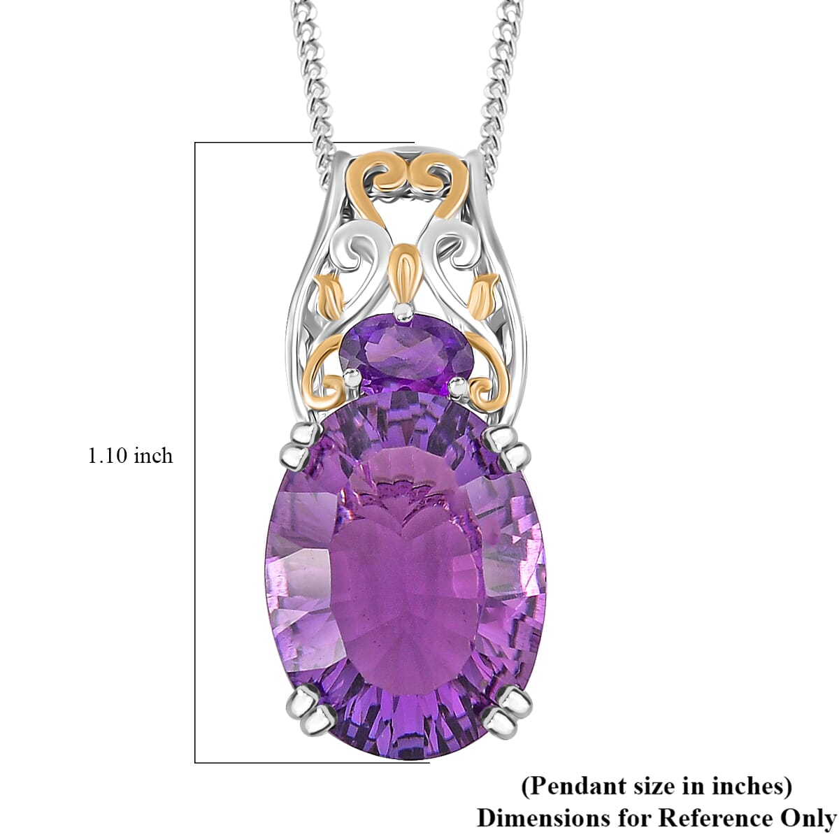 D'Joy Concave Cut African Amethyst 9.65 ctw Victorian Era Pendant Necklace in 18K Vermeil YG and Rhodium Over Sterling Silver 20 Inches image number 6