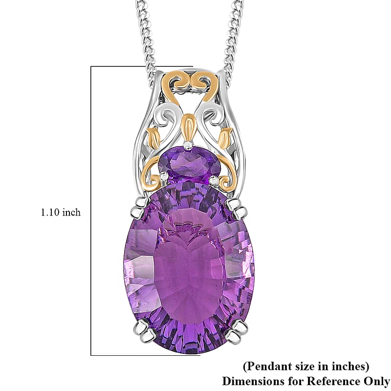 D'Joy Concave Cut African Amethyst 9.65 ctw Victorian Era Pendant Necklace in 18K Vermeil YG and Rhodium Over Sterling Silver 20 Inches