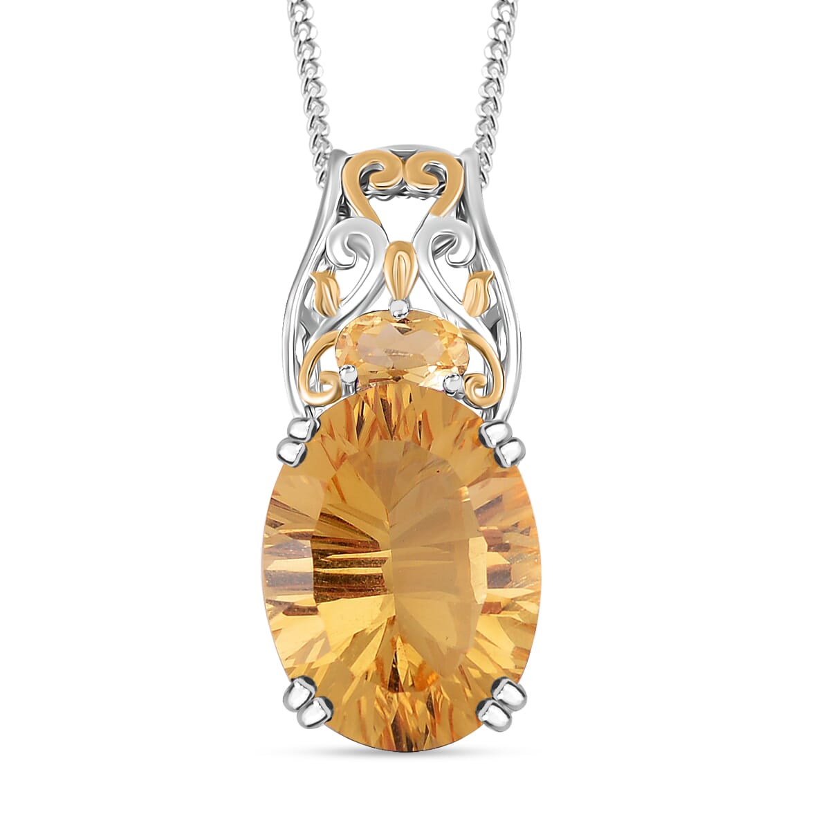 Brazilian Citrine 9.30 ctw Pendant Necklace in 18K Vermeil YG and Rhodium Over Sterling Silver 20 Inches image number 0