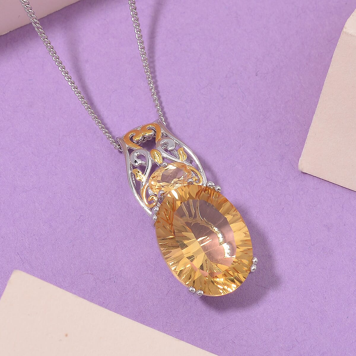 Brazilian Citrine 9.30 ctw Pendant Necklace in 18K Vermeil YG and Rhodium Over Sterling Silver 20 Inches image number 1