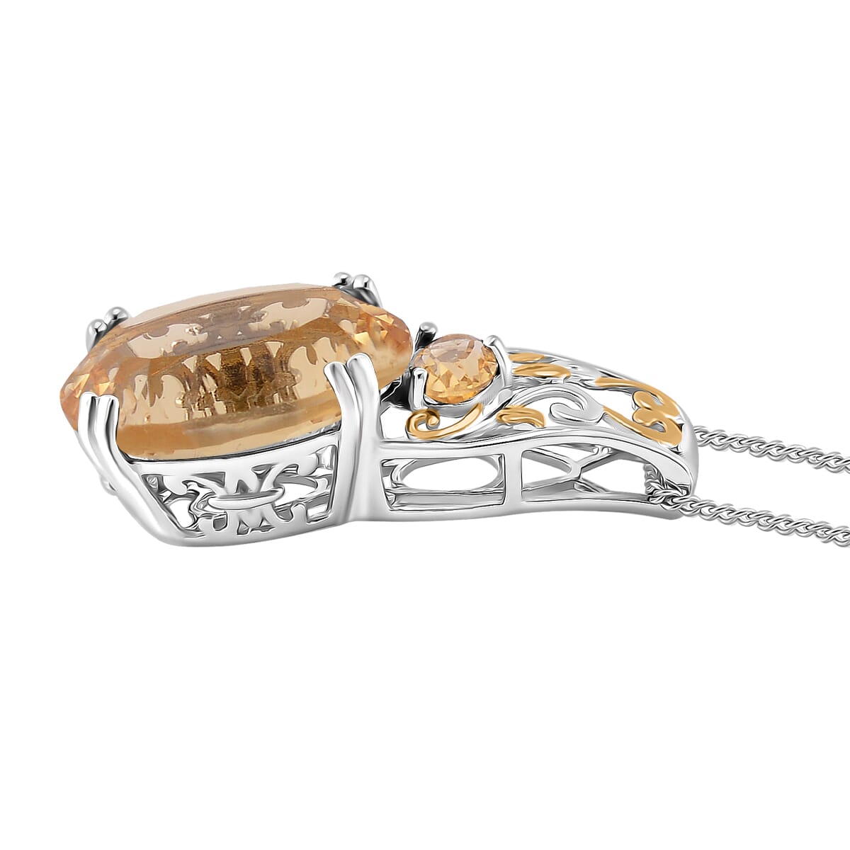 Brazilian Citrine 9.30 ctw Pendant Necklace in 18K Vermeil YG and Rhodium Over Sterling Silver 20 Inches image number 3