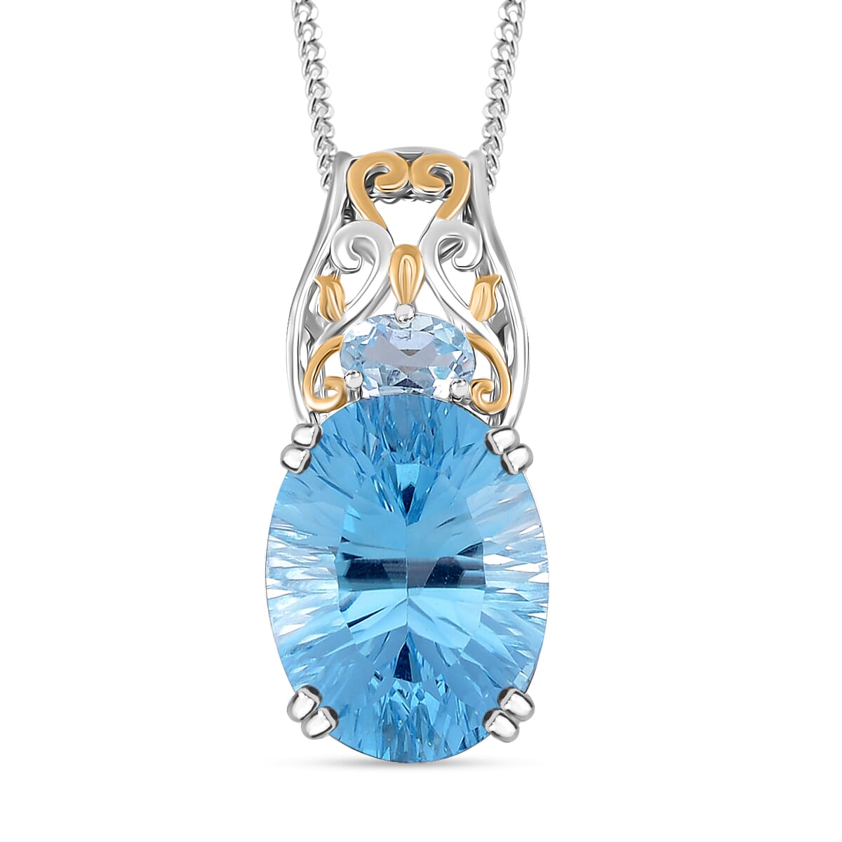 Sky Blue Topaz 11.10 ctw Pendant Necklace in 18K Vermeil YG and Rhodium Over Sterling Silver 20 Inches image number 0