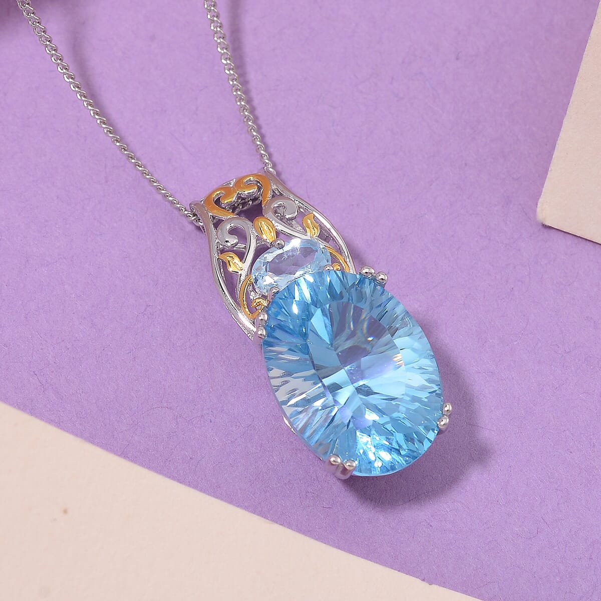 Sky Blue Topaz 11.10 ctw Pendant Necklace in 18K Vermeil YG and Rhodium Over Sterling Silver 20 Inches image number 1