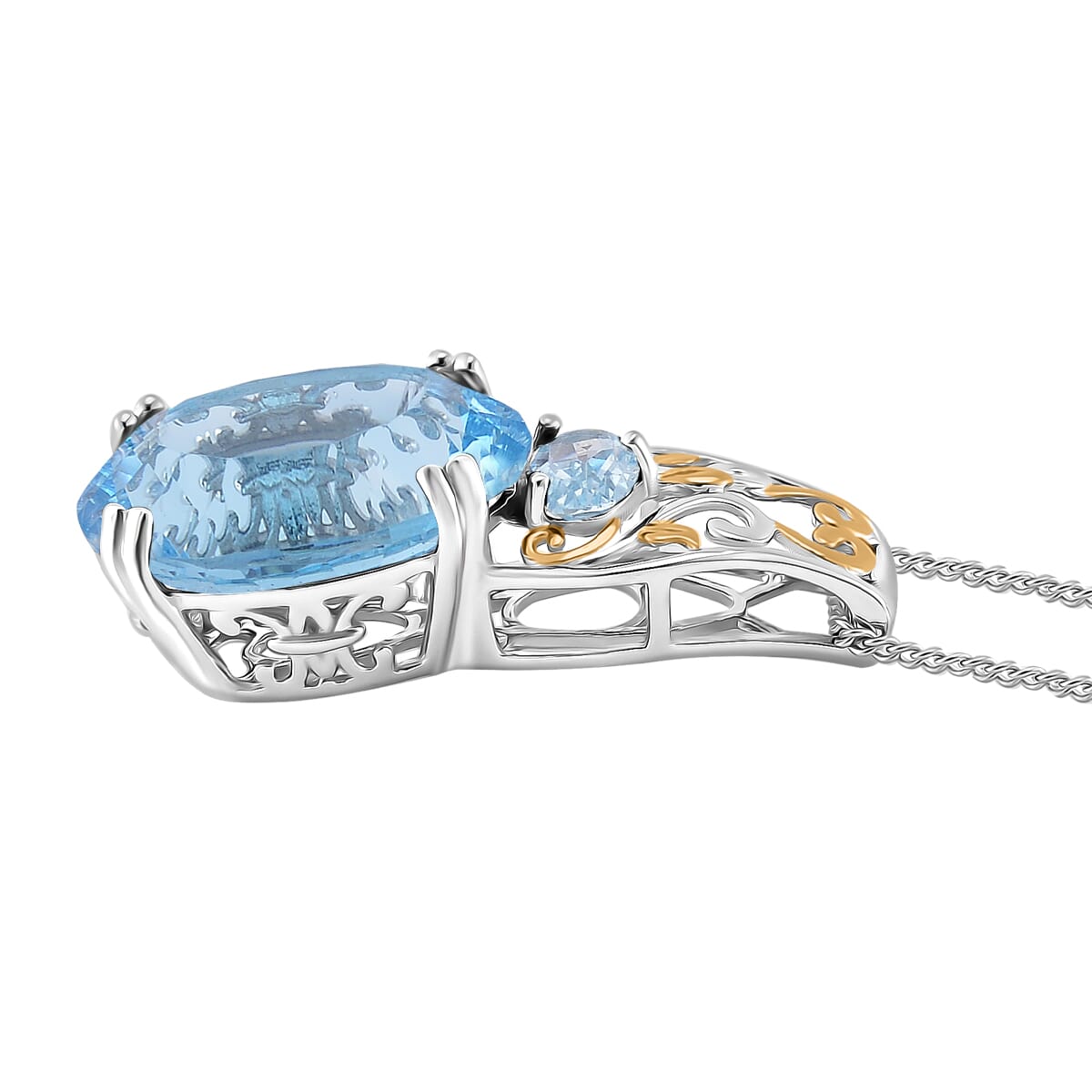 Sky Blue Topaz 11.10 ctw Pendant Necklace in 18K Vermeil YG and Rhodium Over Sterling Silver 20 Inches image number 3