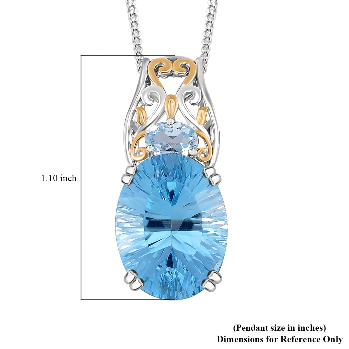 Sky Blue Topaz 11.10 ctw Pendant Necklace in 18K Vermeil YG and Rhodium Over Sterling Silver 20 Inches image number 6