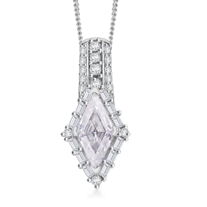 Moissanite 1.70 ctw Pendant Necklace 20 Inches in Platinum Over and Rhodium Over Sterling Silver