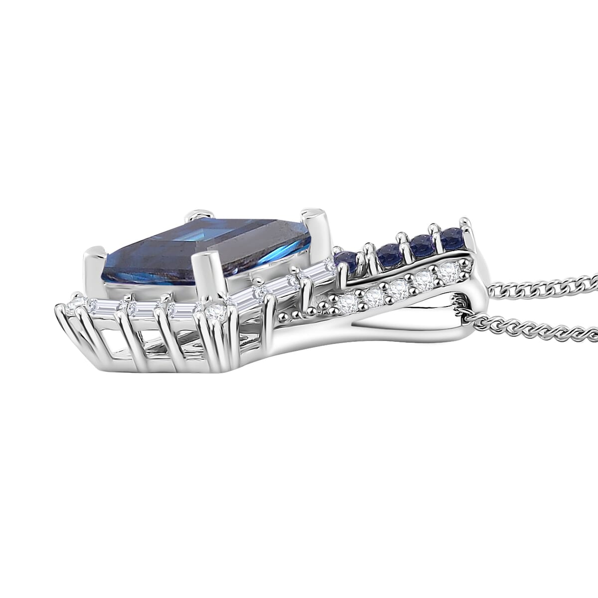 Blue Moissanite and Multi Gemstone 1.75 ctw Pendant Necklace 20 Inches in Platinum Over and Rhodium Over Sterling Silver image number 2