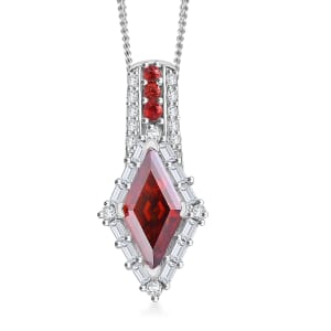 Red Moissanite and Multi Gemstone 1.75 ctw Pendant Necklace 20 Inches in Platinum Over and Rhodium Over Sterling Silver