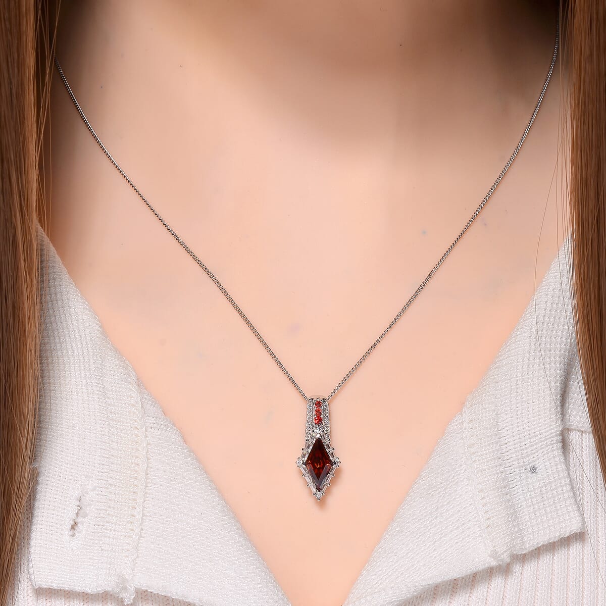 Red Moissanite and Multi Gemstone 1.75 ctw Pendant Necklace 20 Inches in Platinum Over and Rhodium Over Sterling Silver image number 1