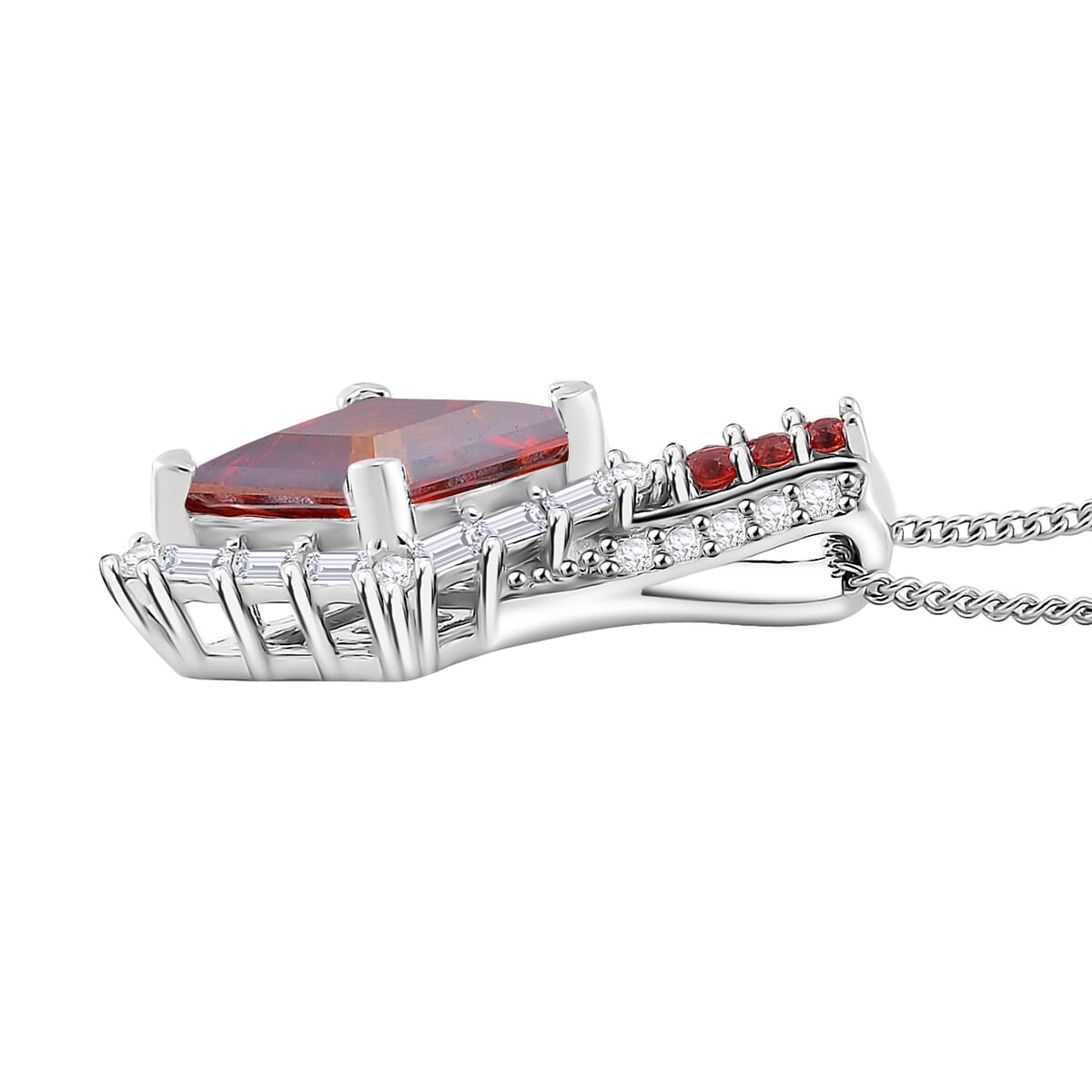 Red Moissanite and Multi Gemstone 1.75 ctw Pendant Necklace 20 Inches in Platinum Over and Rhodium Over Sterling Silver image number 2