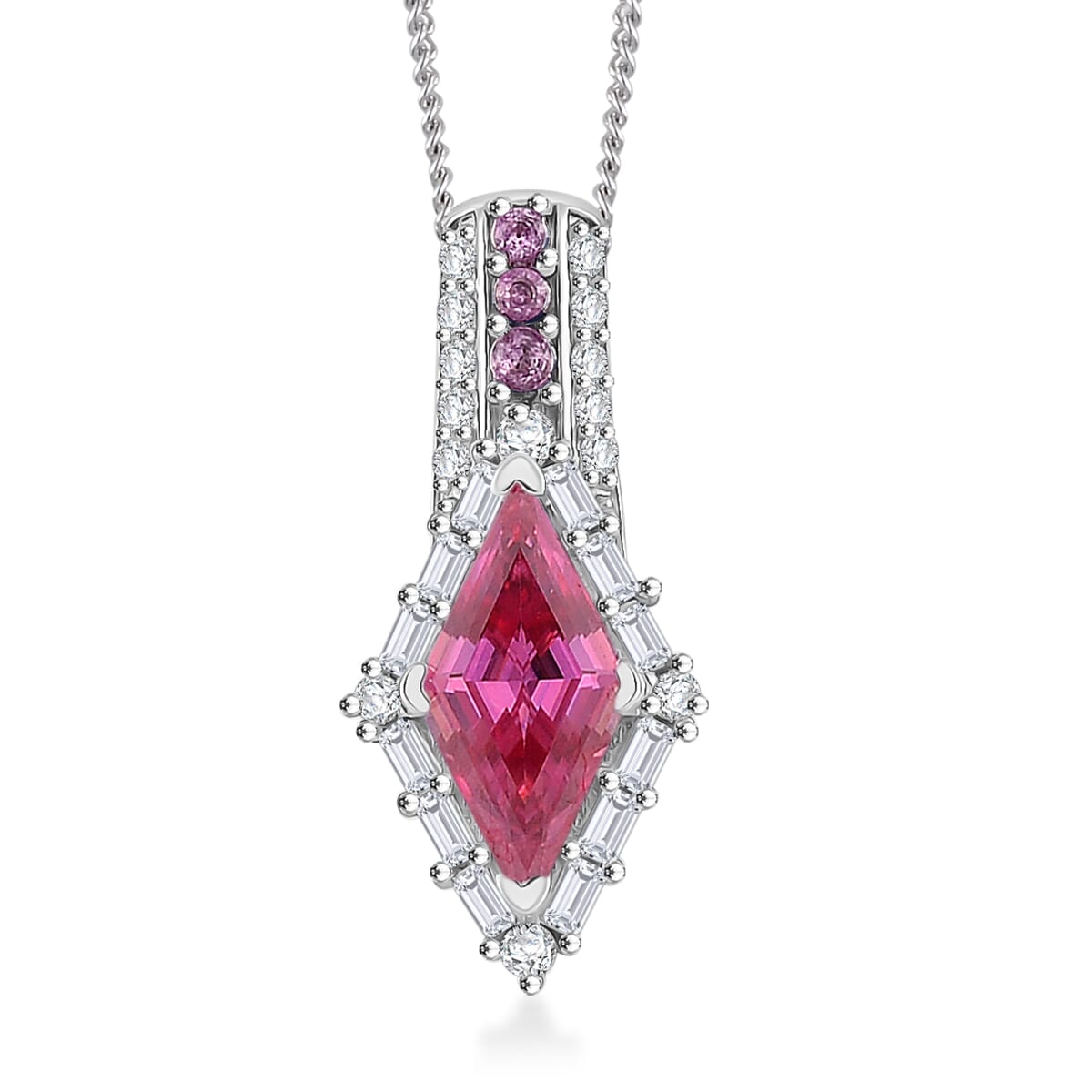Pink Moissanite and Multi Gemstone 1.75 ctw Pendant Necklace 20 Inches in Platinum Over and Rhodium Over Sterling Silver image number 0