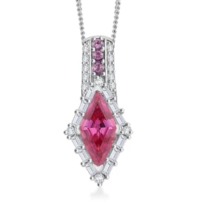 Pink Moissanite and Multi Gemstone 1.75 ctw Pendant Necklace 20 Inches in Platinum Over and Rhodium Over Sterling Silver