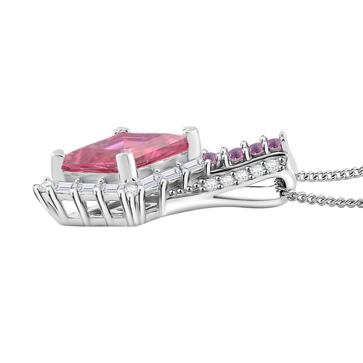 Pink Moissanite and Multi Gemstone 1.75 ctw Pendant Necklace 20 Inches in Platinum Over and Rhodium Over Sterling Silver image number 2