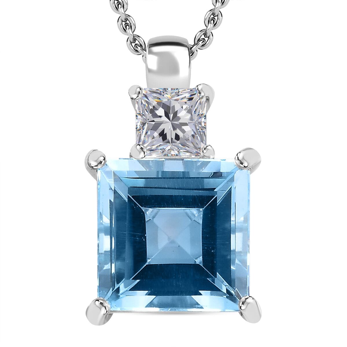 Sky Blue Topaz and White Topaz 5.15 ctw Pendant in Platinum Over Sterling Silver with Stainless Steel Necklace 20 Inches image number 0