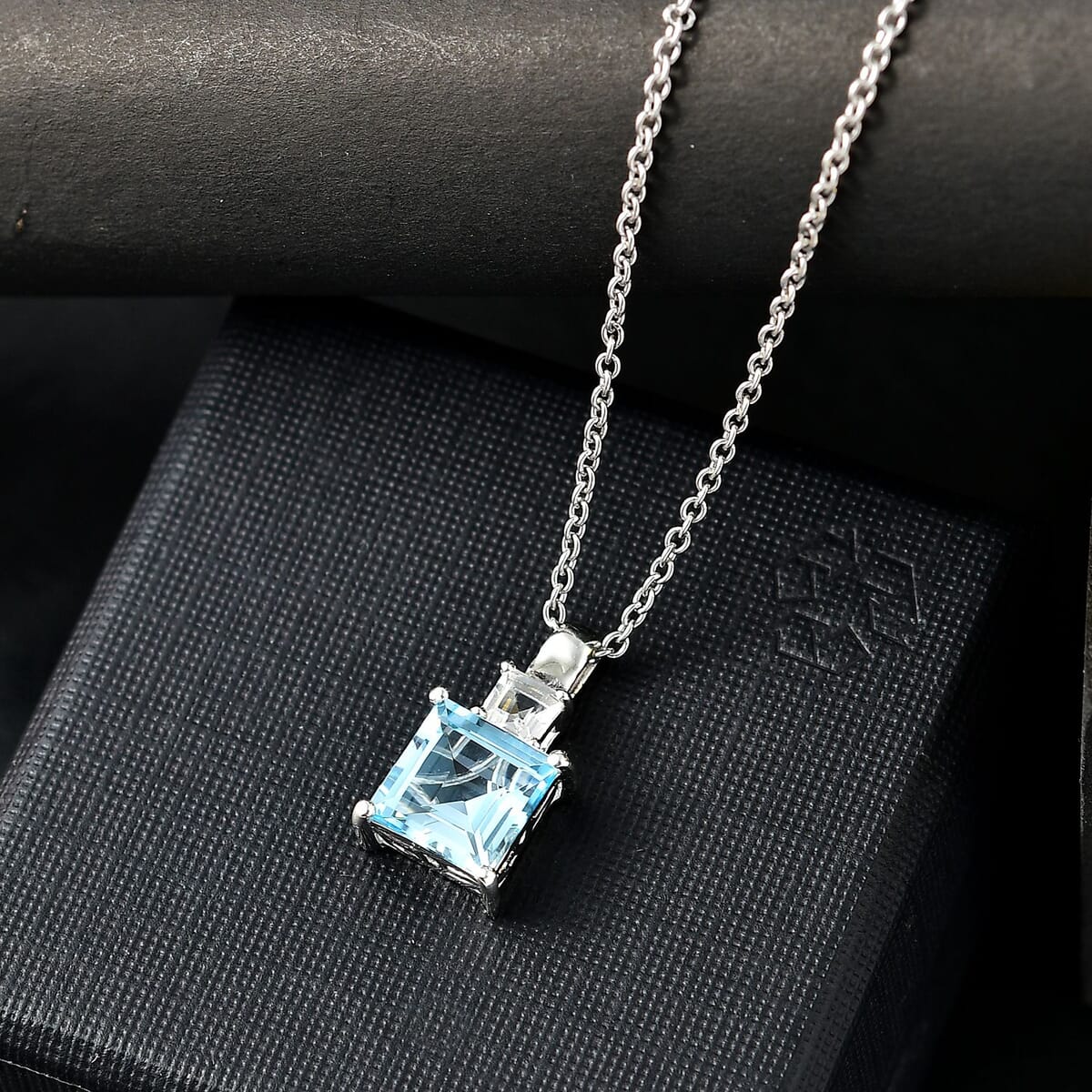 Sky Blue Topaz and White Topaz 5.15 ctw Pendant in Platinum Over Sterling Silver with Stainless Steel Necklace 20 Inches image number 1