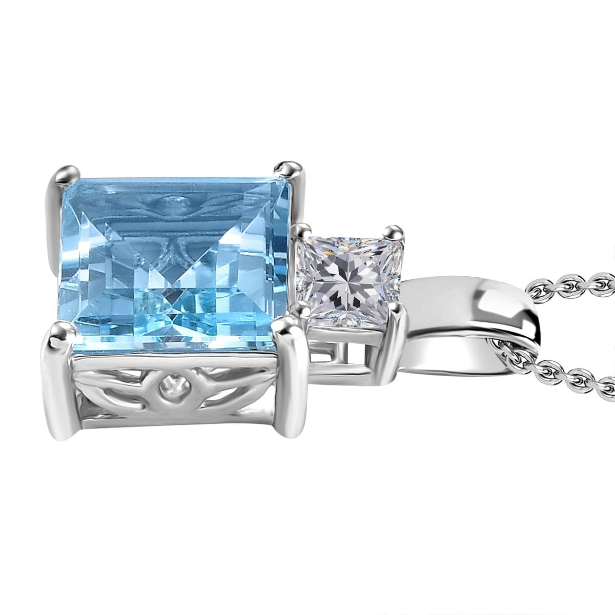 Sky Blue Topaz and White Topaz 5.15 ctw Pendant in Platinum Over Sterling Silver with Stainless Steel Necklace 20 Inches image number 3