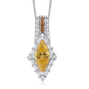 Light Yellow Moissanite and Multi Gemstone 1.70 ctw Pendant Necklace 20 Inches in Platinum Over and Rhodium Over Sterling Silver