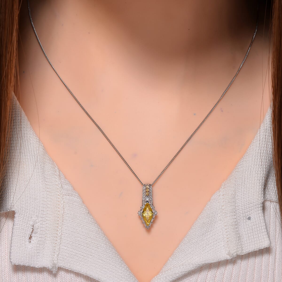 Light Yellow Moissanite and Multi Gemstone 1.70 ctw Pendant Necklace 20 Inches in Platinum Over and Rhodium Over Sterling Silver image number 1