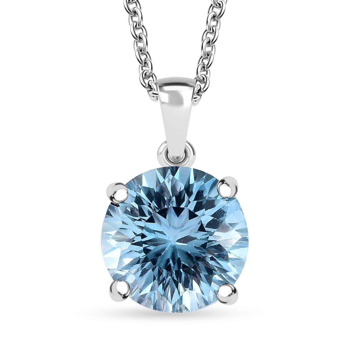 Concave Cut Sky Blue Topaz 8.35 ctw Solitaire Pendant in Platinum Over Sterling Silver with Stainless Steel Necklace 20 Inches image number 0