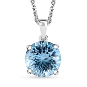 Concave Cut Sky Blue Topaz 8.35 ctw Solitaire Pendant in Platinum Over Sterling Silver with Stainless Steel Necklace 20 Inches