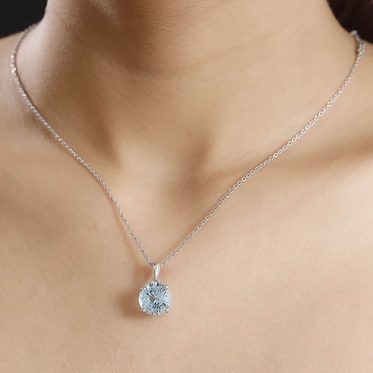 Concave Cut Sky Blue Topaz 8.35 ctw Solitaire Pendant in Platinum Over Sterling Silver with Stainless Steel Necklace 20 Inches image number 2