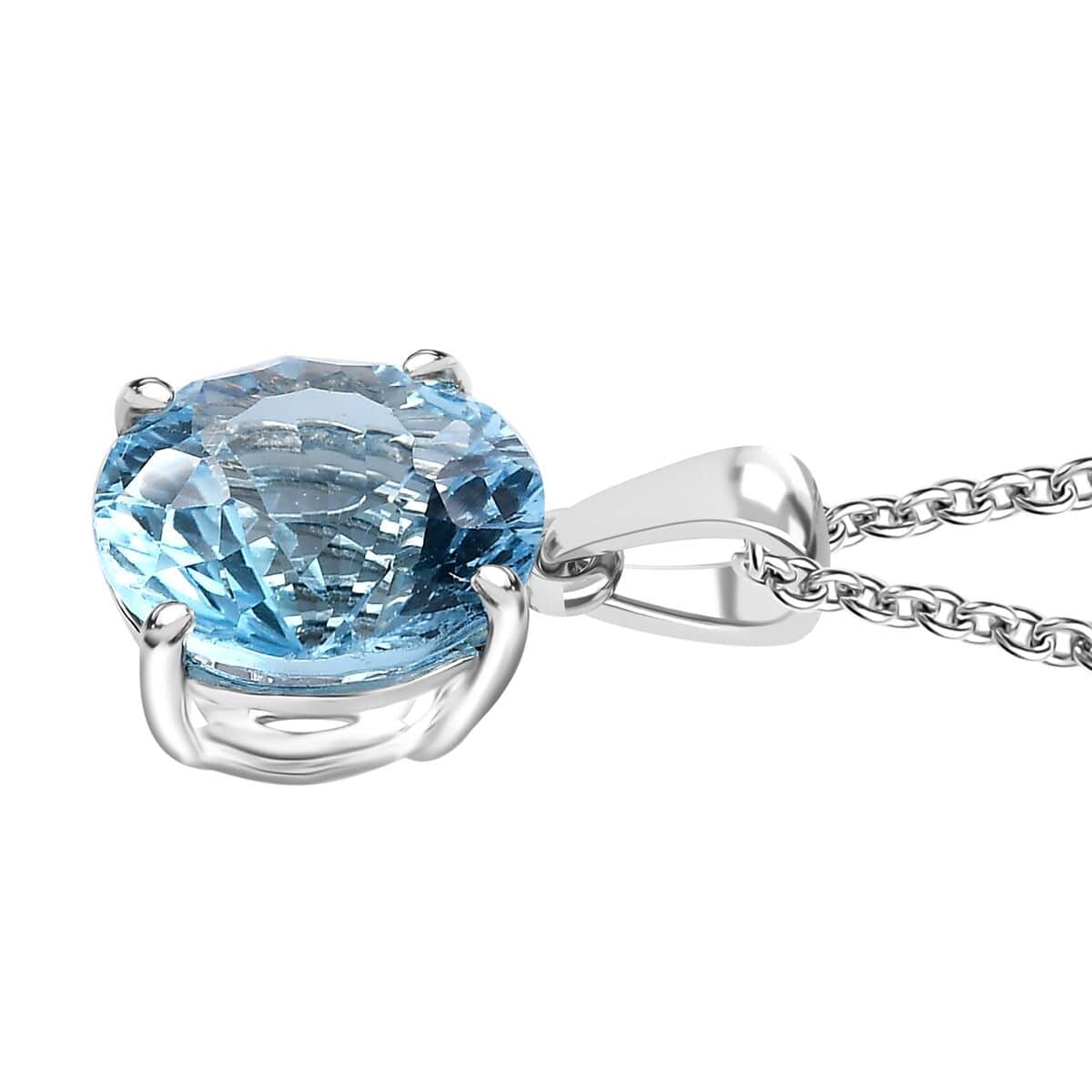 Concave Cut Sky Blue Topaz 8.35 ctw Solitaire Pendant in Platinum Over Sterling Silver with Stainless Steel Necklace 20 Inches image number 3