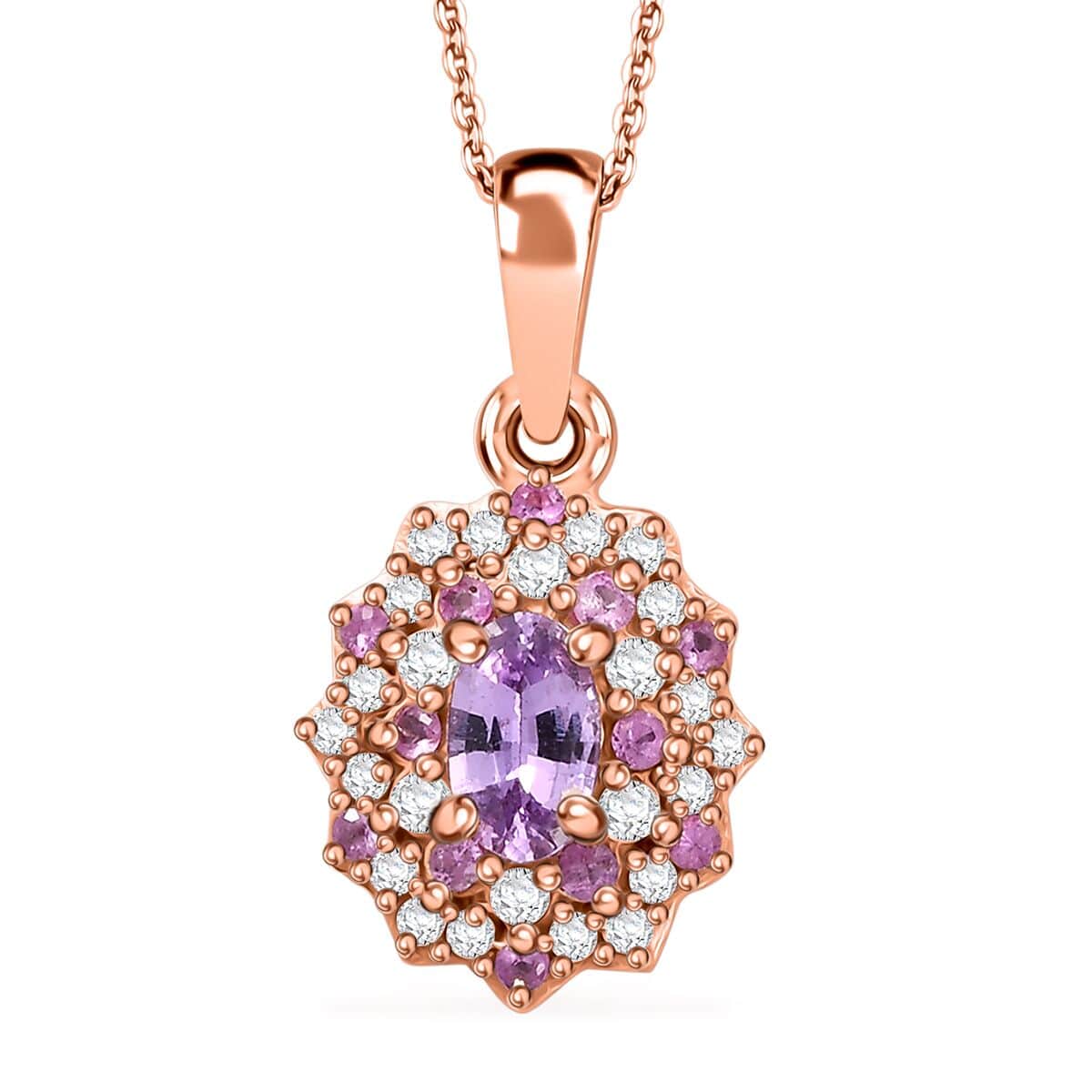 Madagascar Purple Sapphire and White Zircon 0.75 ctw Celestial Blossom Pendant Necklace in 18K Vermeil Rose Gold Over Sterling Silver 20 Inches image number 0