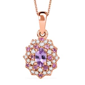 Madagascar Purple Sapphire and White Zircon 0.75 ctw Celestial Blossom Pendant Necklace in 18K Vermeil Rose Gold Over Sterling Silver 20 Inches