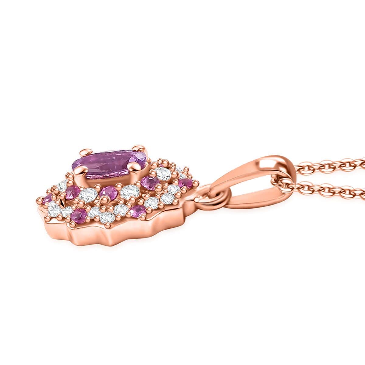 Madagascar Purple Sapphire and White Zircon 0.75 ctw Celestial Blossom Pendant Necklace in 18K Vermeil Rose Gold Over Sterling Silver 20 Inches image number 3