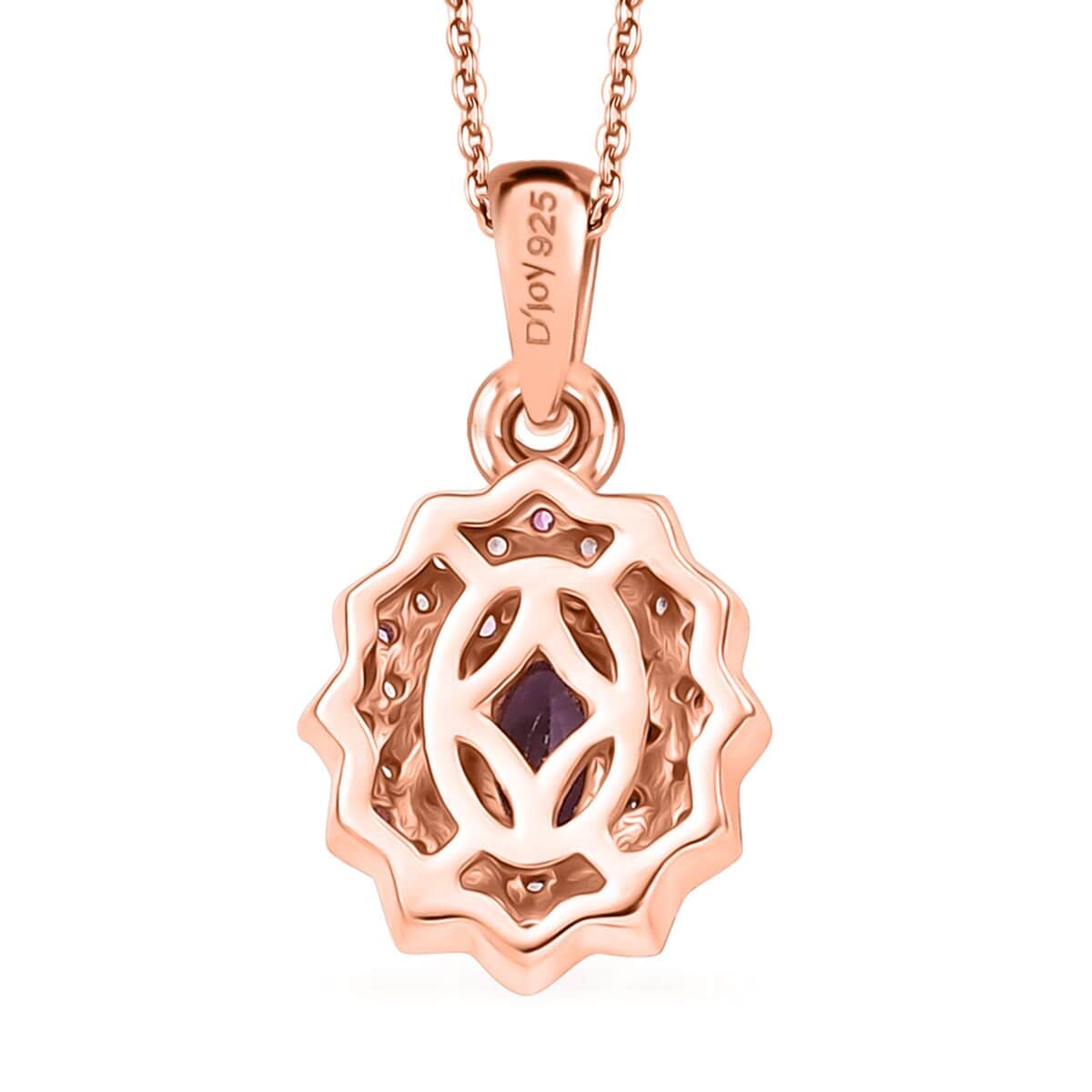 Madagascar Purple Sapphire and White Zircon 0.75 ctw Celestial Blossom Pendant Necklace in 18K Vermeil Rose Gold Over Sterling Silver 20 Inches image number 4