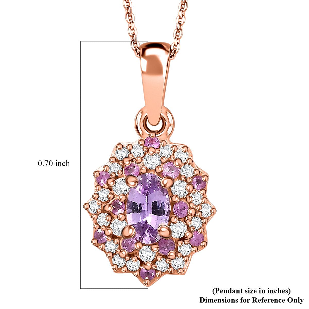 Madagascar Purple Sapphire and White Zircon 0.75 ctw Celestial Blossom Pendant Necklace in 18K Vermeil Rose Gold Over Sterling Silver 20 Inches