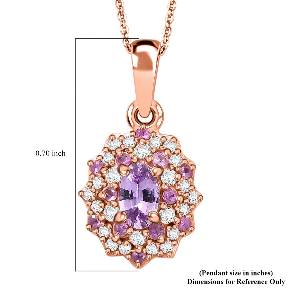 Madagascar Purple Sapphire and White Zircon 0.75 ctw Celestial Blossom Pendant Necklace in 18K Vermeil Rose Gold Over Sterling Silver 20 Inches image number 5