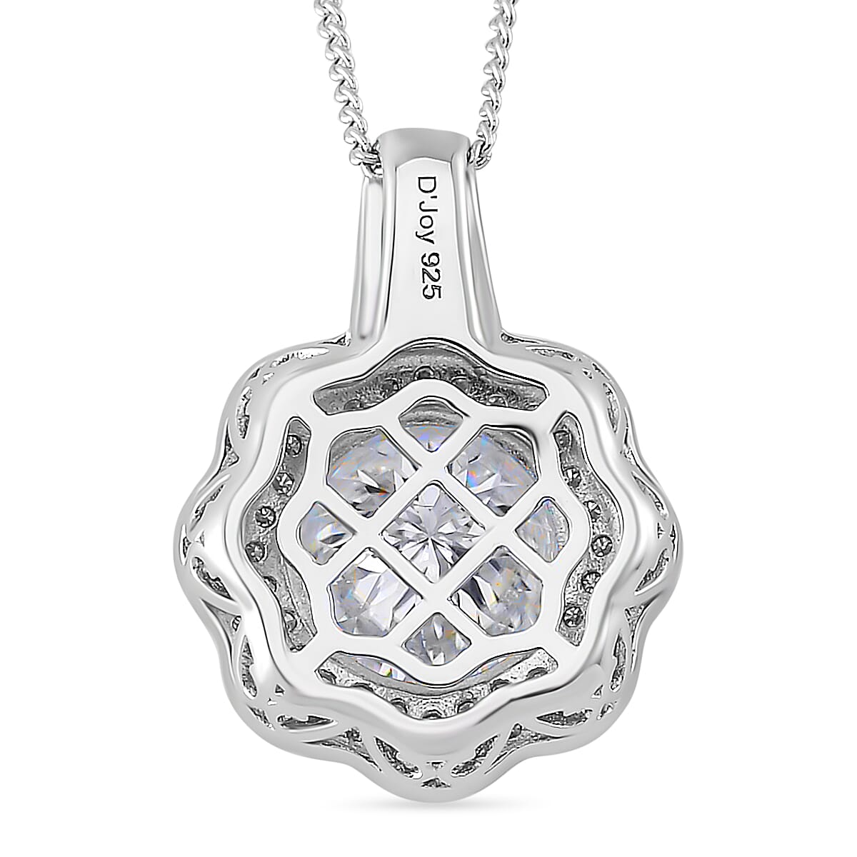 120 Faceted Moissanite 3.90 ctw Vintage Halo Pendant Necklace in Platinum Over and Rhodium Over Sterling Silver 20 Inches
