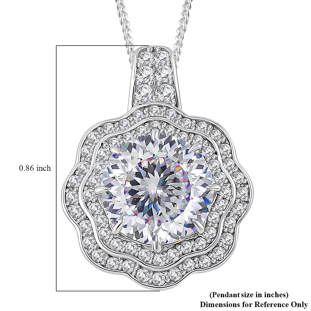 120 Faceted Moissanite 3.90 ctw Vintage Halo Pendant Necklace in Platinum Over and Rhodium Over Sterling Silver 20 Inches